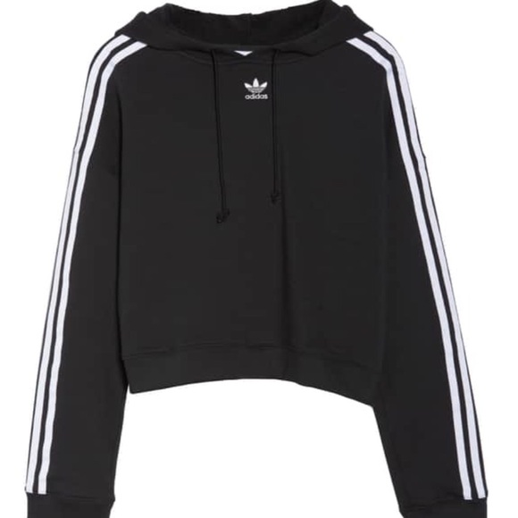 NEW Adidas Black Cropped Hoodie Sweatshirt - Picture 5 of 6